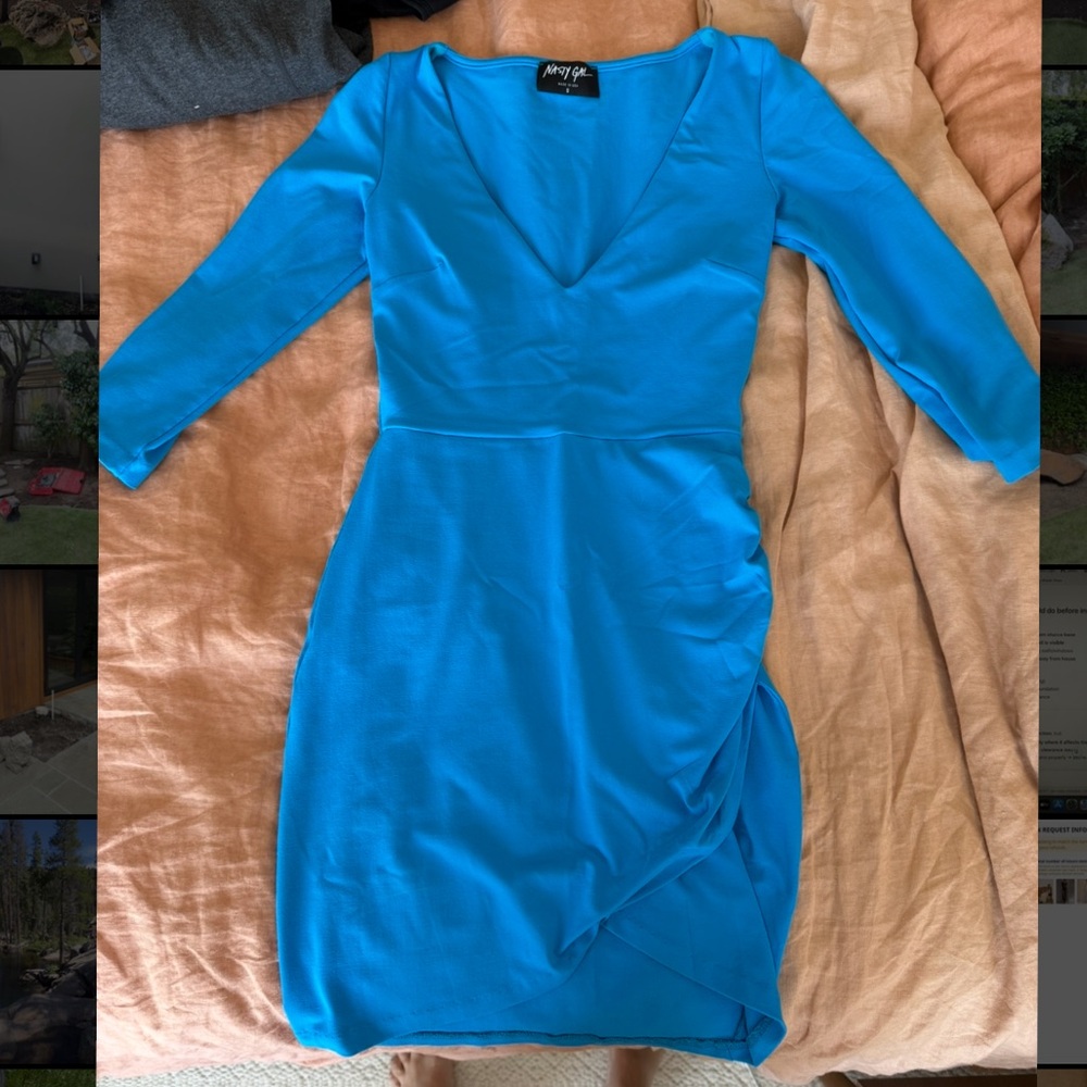 Nasty Gal Bright Blue V-Neck Long Sleeve Dress Mini Dress
